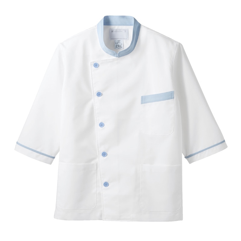 住商モンブラン(株) 6-817_3L 調理衣 男女兼用7分袖 3L 白/サックス 1枚(ご注文単位1枚)【直送品】