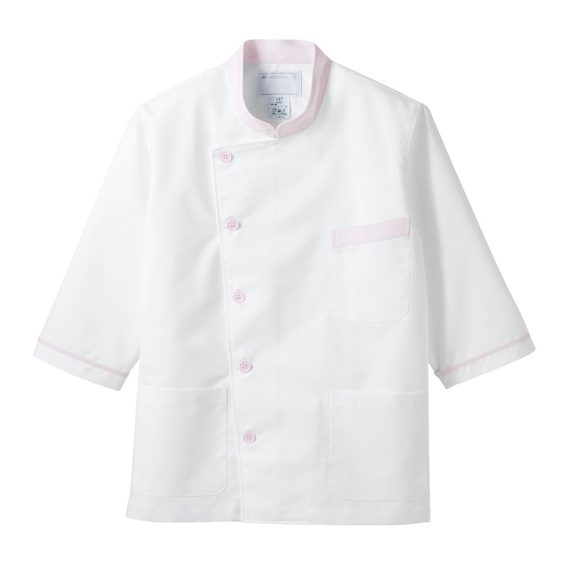 住商モンブラン(株) 6-819_L 調理衣 男女兼用7分袖 L 白/ピンク 1枚(ご注文単位1枚)【直送品】