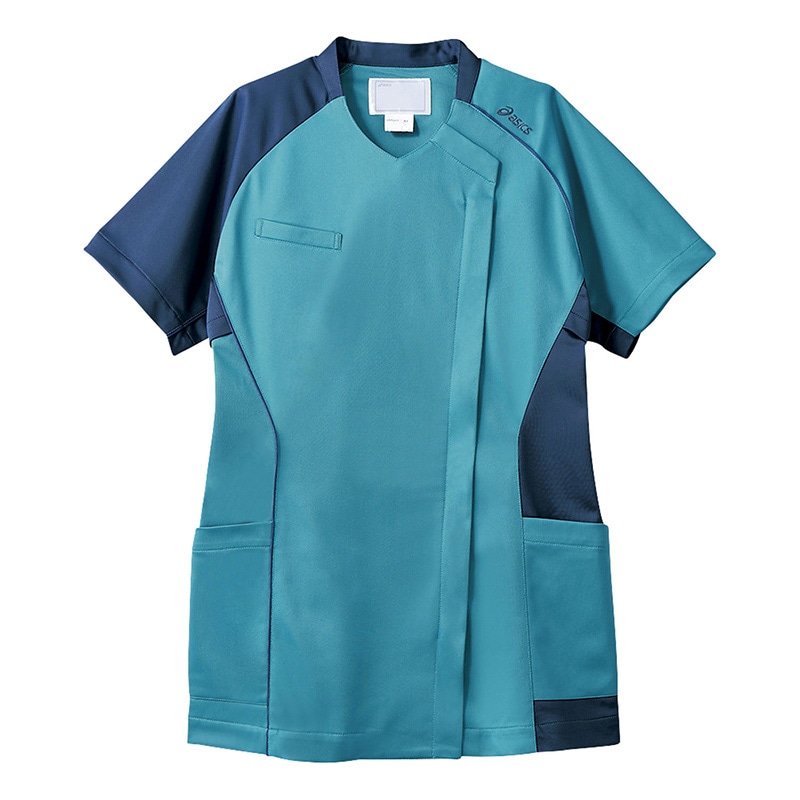 スクラブ レディス 半袖 CHM355-43 ターコイズ×ブル L 1個(ご注文単位1個)【直送品】