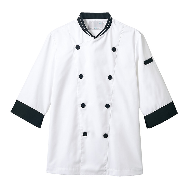 住商モンブラン(株) 6-431_LL コックコート 男女兼用7分袖　LL 白／黒 1枚（ご注文単位1枚）【直送品】