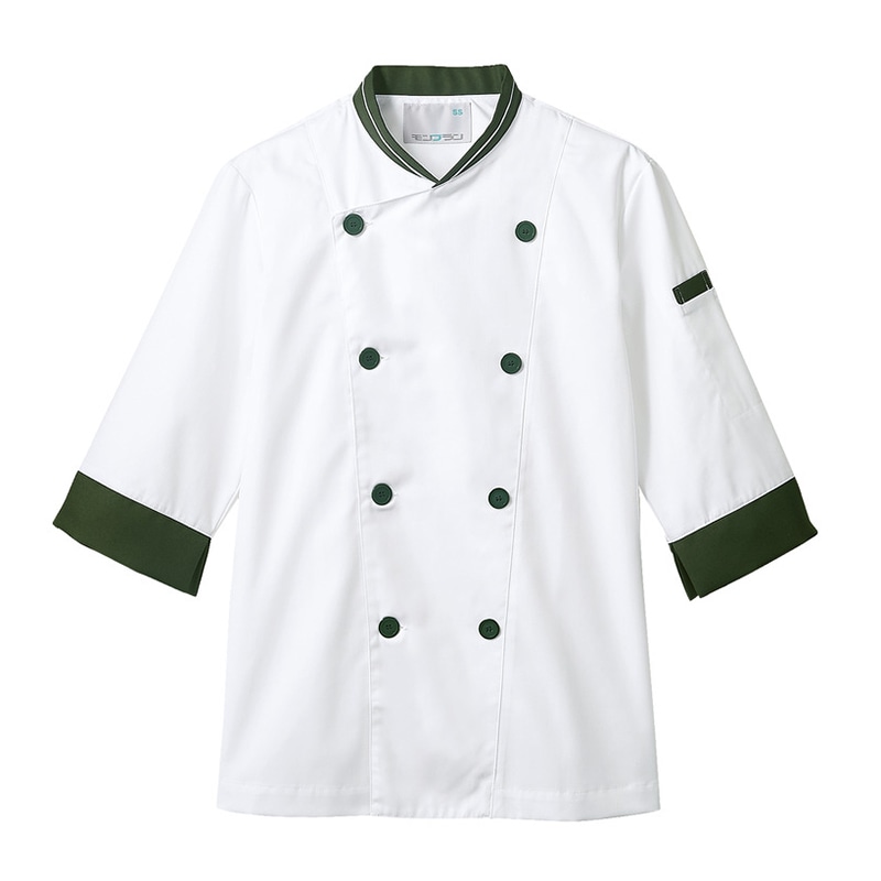 住商モンブラン(株) 6-434_LL コックコート 男女兼用7分袖 LL 白/ボトルグリーン 1枚(ご注文単位1枚)【直送品】