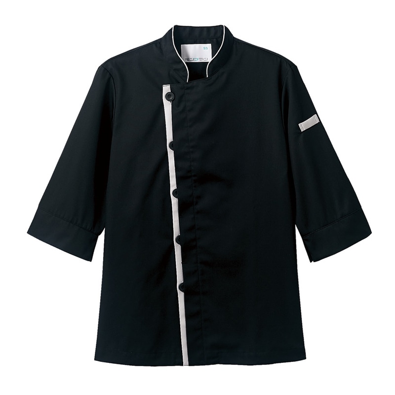 住商モンブラン(株) 6-420_L コックコート 男女兼用7分袖 L 黒/ライトグレー 1枚(ご注文単位1枚)【直送品】