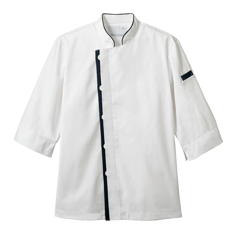 住商モンブラン(株) 6-421_3L コックコート 男女兼用7分袖　3L 白／黒 1枚（ご注文単位1枚）【直送品】