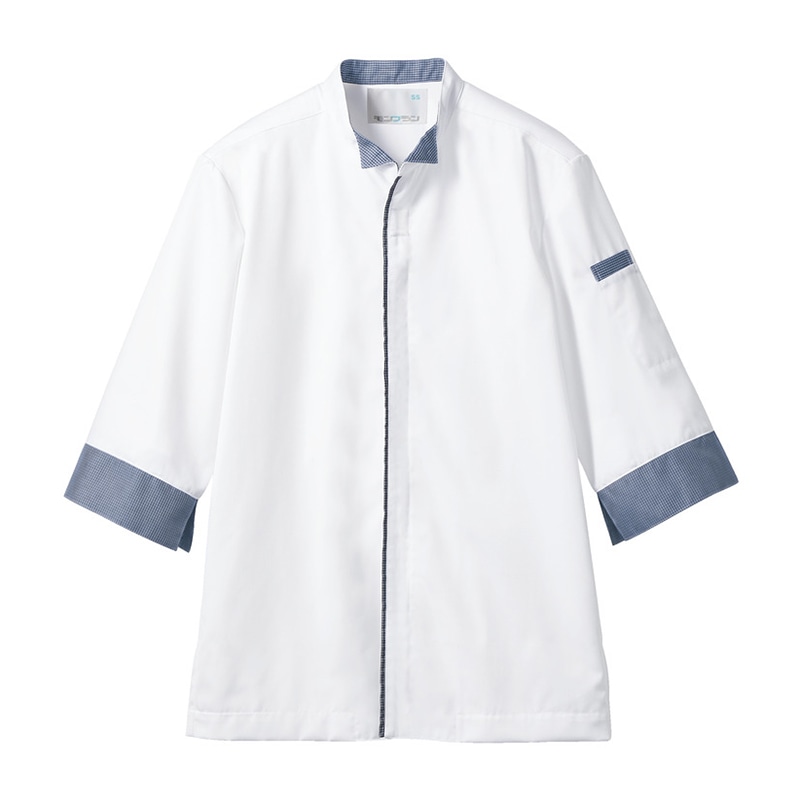 住商モンブラン(株) 2-683_LL 調理コート 男女兼用7分袖袖ネット付　LL 白／ブルーチェック 1枚（ご注文単位1枚）【直送品】