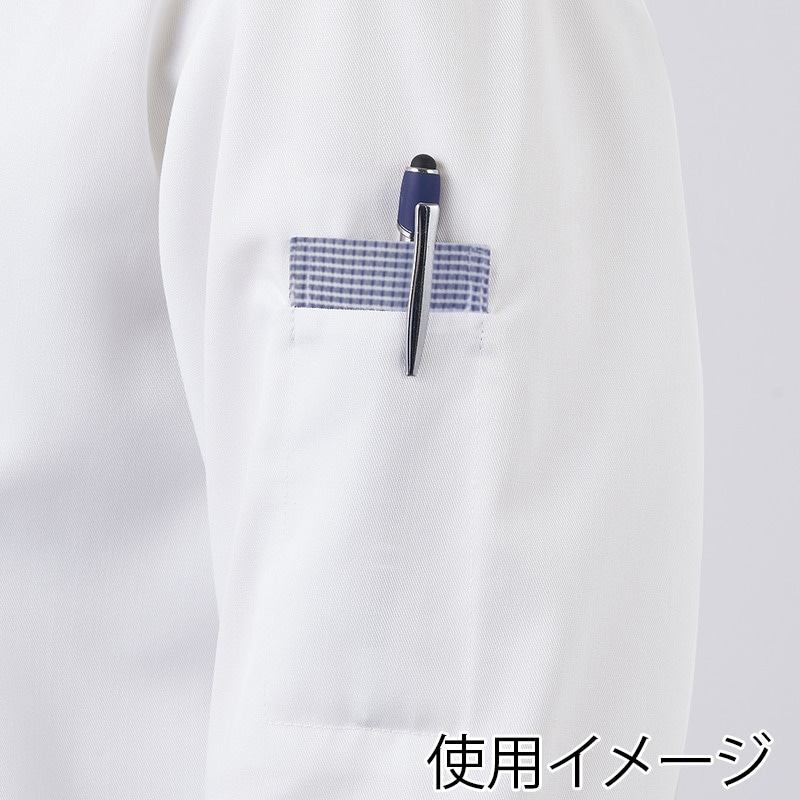 住商モンブラン(株) 2-683_3L 調理コート 男女兼用7分袖袖ネット付 3L 白/ブルーチェック 1枚(ご注文単位1枚)【直送品】