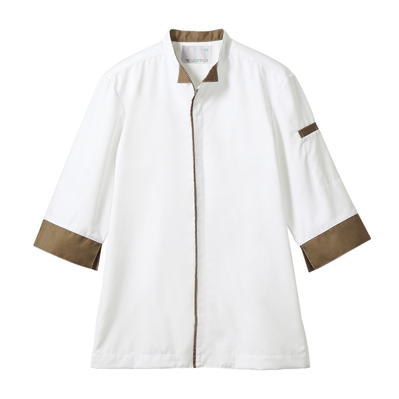 住商モンブラン(株) 2-687_S 調理コート 男女兼用7分袖袖ネット付　S 白／ブラウンチェック 1枚（ご注文単位1枚）【直送品】