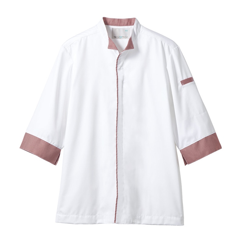 住商モンブラン(株) 2-688_L 調理コート 男女兼用7分袖袖ネット付　L 白／ワインチェック 1枚（ご注文単位1枚）【直送品】