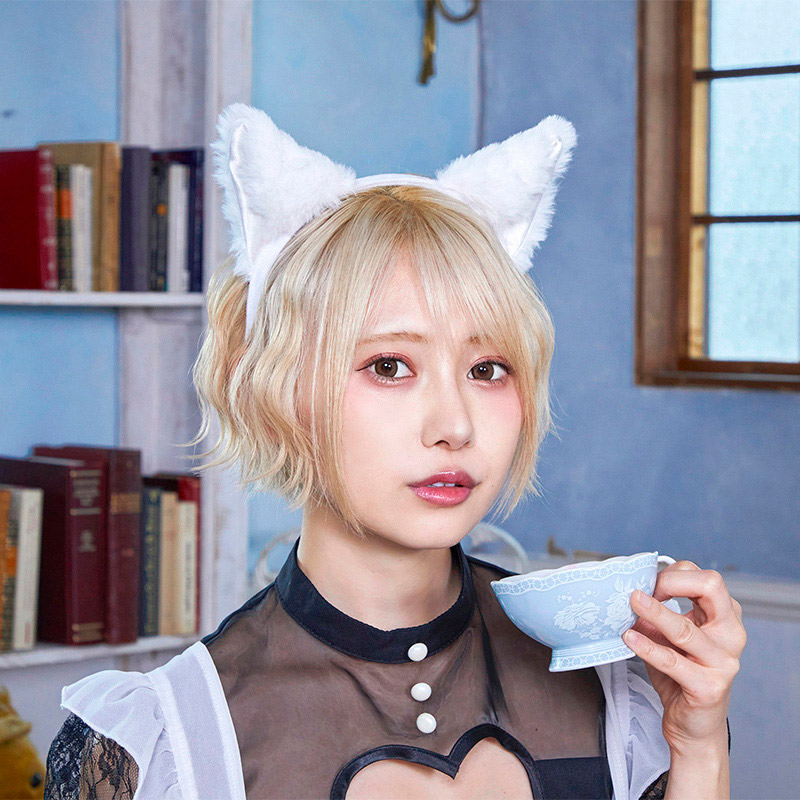 クリアストーン キャットカチューシャ　ふせ耳 ホワイト×ホワイト フリーサイズ 1個（ご注文単位1個）【直送品】