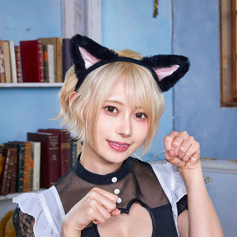 クリアストーン コスチューム　キャットカチューシャ　立ち耳 ブラック×ピンク フリーサイズ 1個（ご注文単位1個）【直送品】