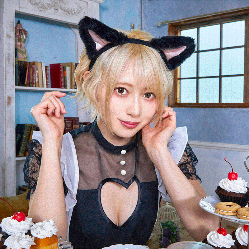 クリアストーン コスチューム　キャットカチューシャ　立ち耳 ブラック×ピンク フリーサイズ 1個（ご注文単位1個）【直送品】