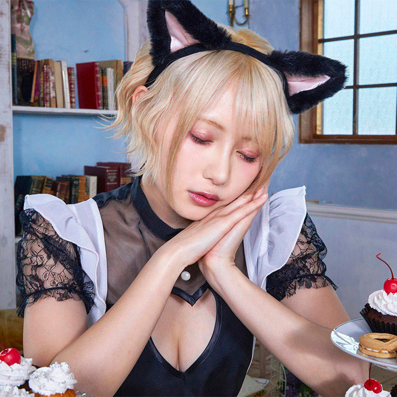 クリアストーン コスチューム　キャットカチューシャ　立ち耳 ブラック×ピンク フリーサイズ 1個（ご注文単位1個）【直送品】