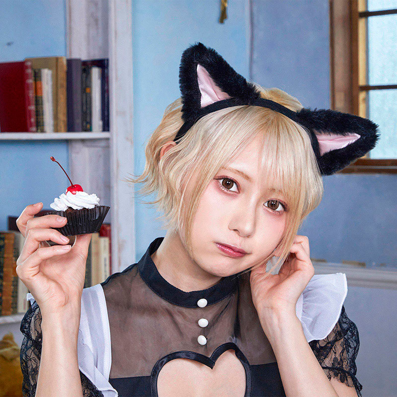 クリアストーン コスチューム　キャットカチューシャ　立ち耳 ブラック×ピンク フリーサイズ 1個（ご注文単位1個）【直送品】