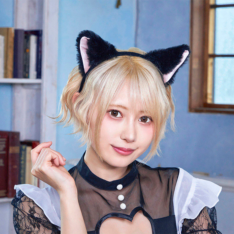 クリアストーン キャットカチューシャ　ふせ耳 ブラック×ピンク フリーサイズ 1個（ご注文単位1個）【直送品】