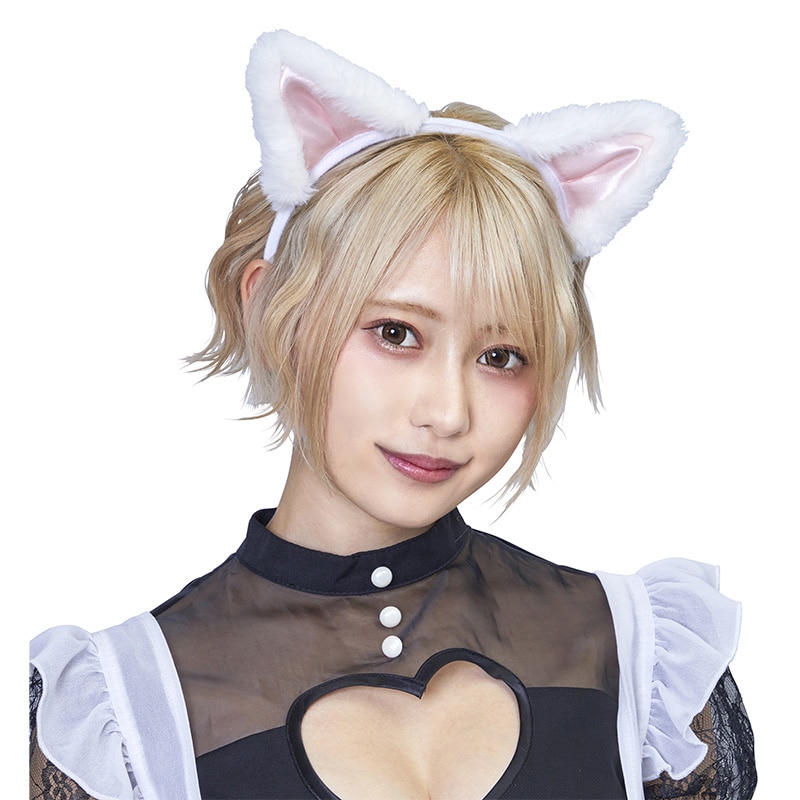 クリアストーン コスチューム　キャットカチューシャ　立ち耳 ホワイト×ピンク フリーサイズ 1個（ご注文単位1個）【直送品】