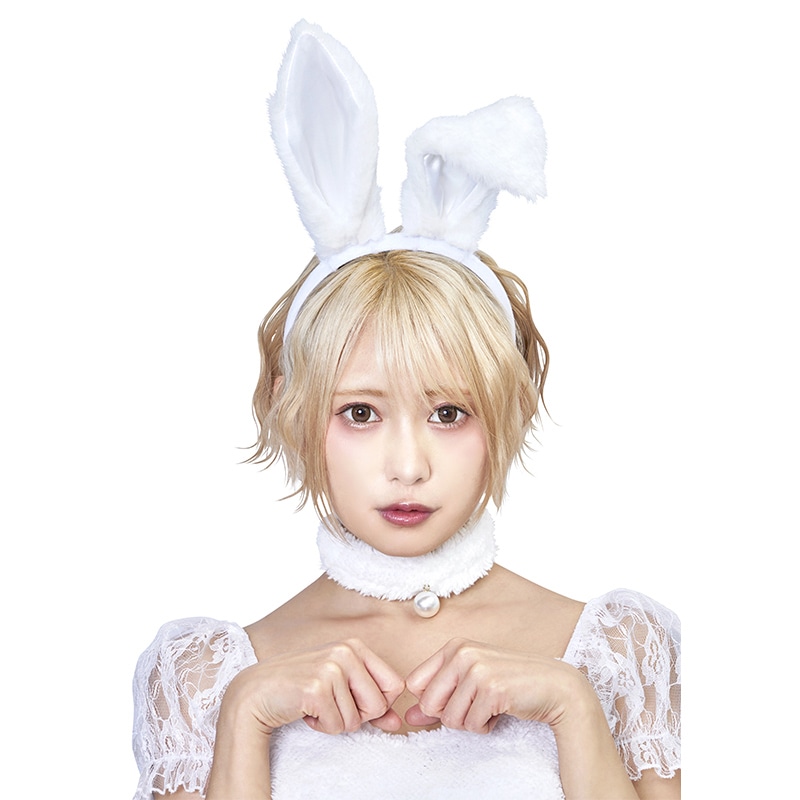 クリアストーン ラビットカチューシャ ホワイト×ホワイト フリーサイズ 1個（ご注文単位1個）【直送品】