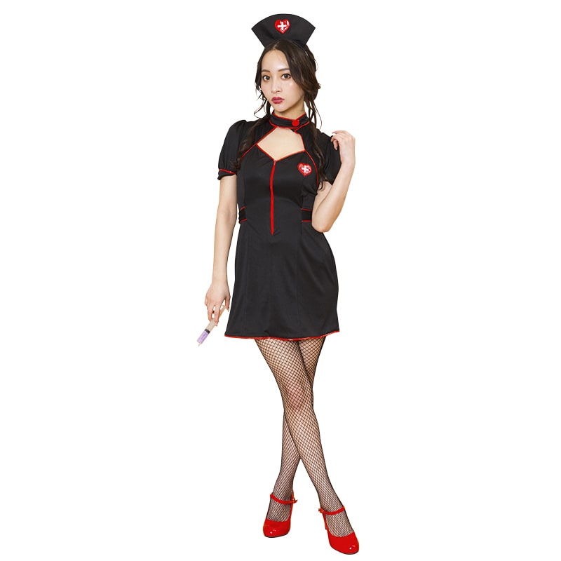 クリアストーン コスチューム グロウホリック ジップアップナース ブラック フリーサイズ 1個(ご注文単位1個)【直送品】