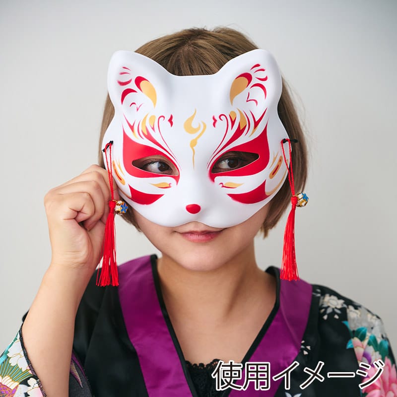 クリアストーン 和風お面 ねこ半面 白炎 1個(ご注文単位1個)【直送品】
