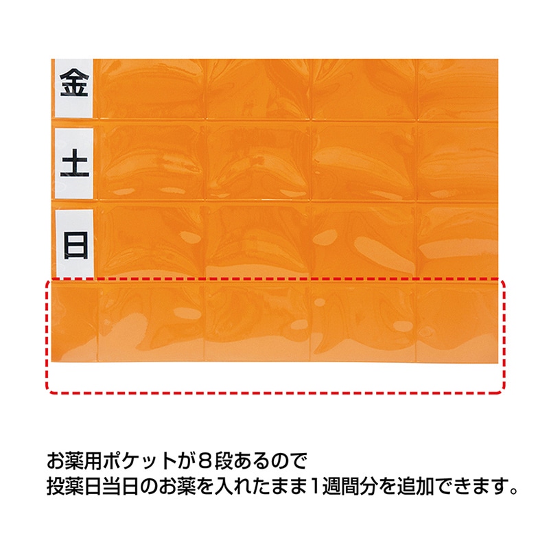 金鵄製作所 おくすりカレンダー シングルポケット 4用法8段 KWP-32-OR 1箱(ご注文単位1箱)【直送品】