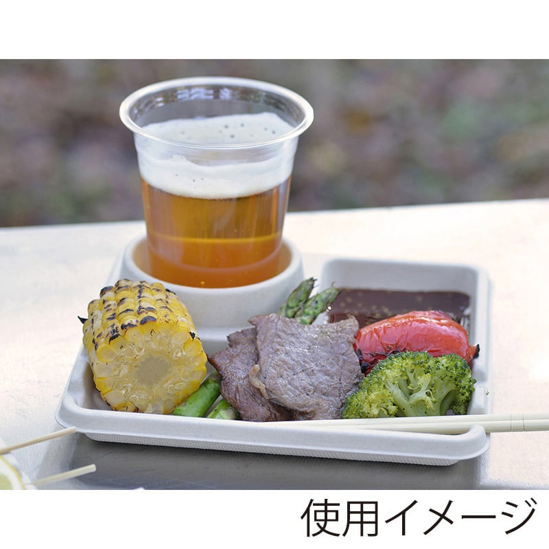 ストリックスデザイン ドリンクも一緒に持ちやすい仕切付きプレート 未晒バガス 5枚入 SD-225 1束(ご注文単位60束)【直送品】