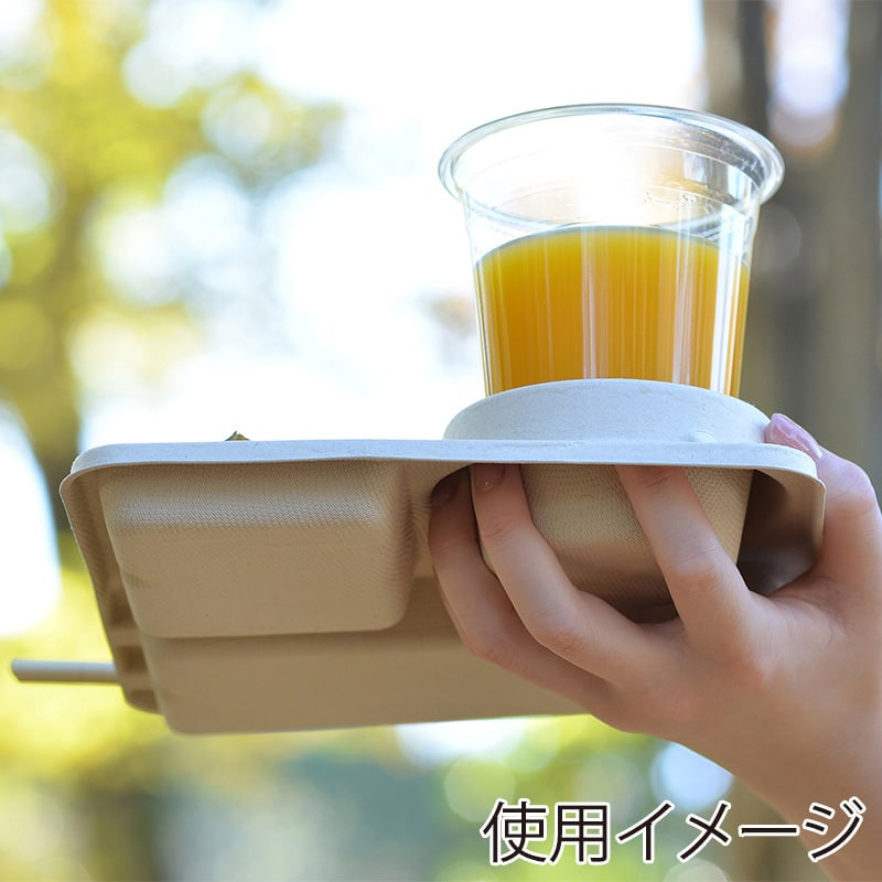 ストリックスデザイン ドリンクも一緒に持ちやすい仕切付きプレート 未晒バガス 5枚入 SD-225 1束(ご注文単位60束)【直送品】