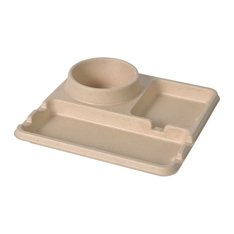 ストリックスデザイン ドリンクも一緒に持ちやすい仕切付きプレート 未晒バガス 25枚入 SD-227 1束（ご注文単位24束）【直送品】