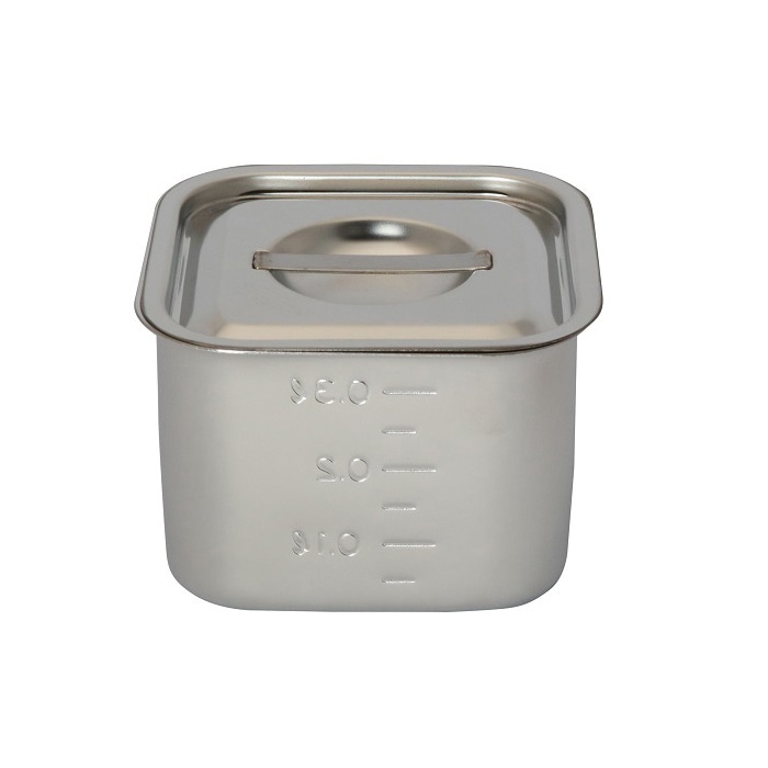 スギコ産業 18-8 目盛付浅型角キッチンポット フタ付 手無 8cm SA0879-SH-4208 1個（ご注文単位1個）【直送品】