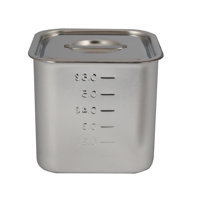 スギコ産業 18-8 目盛付深型角キッチンポット フタ付 手無 9cm SA0867-SH-4209D-テナシ 1個（ご注文単位1個）【直送品】