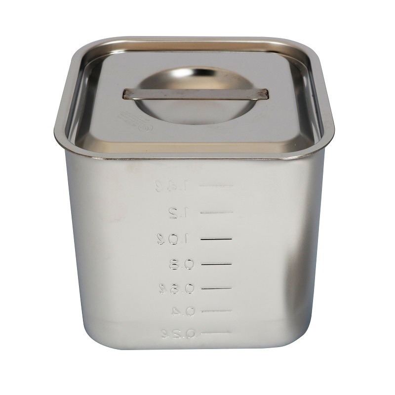 スギコ産業 18-8 目盛付深型角キッチンポット フタ付 手無 12cm SA0869-SH-4212D-テナシ 1個（ご注文単位1個）【直送品】