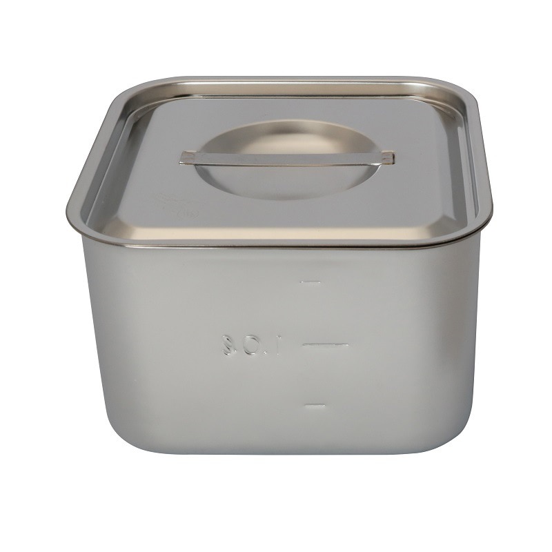 スギコ産業 18-8 目盛付浅型角キッチンポット フタ付 手無 14cm SA0883-SH-4214 1個（ご注文単位1個）【直送品】