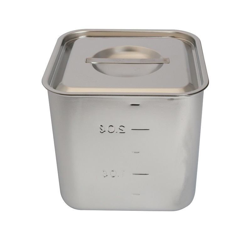 スギコ産業 18-8 目盛付深型角キッチンポット フタ付 手無 14cm SA0870-SH-4214D-テナシ 1個（ご注文単位1個）【直送品】