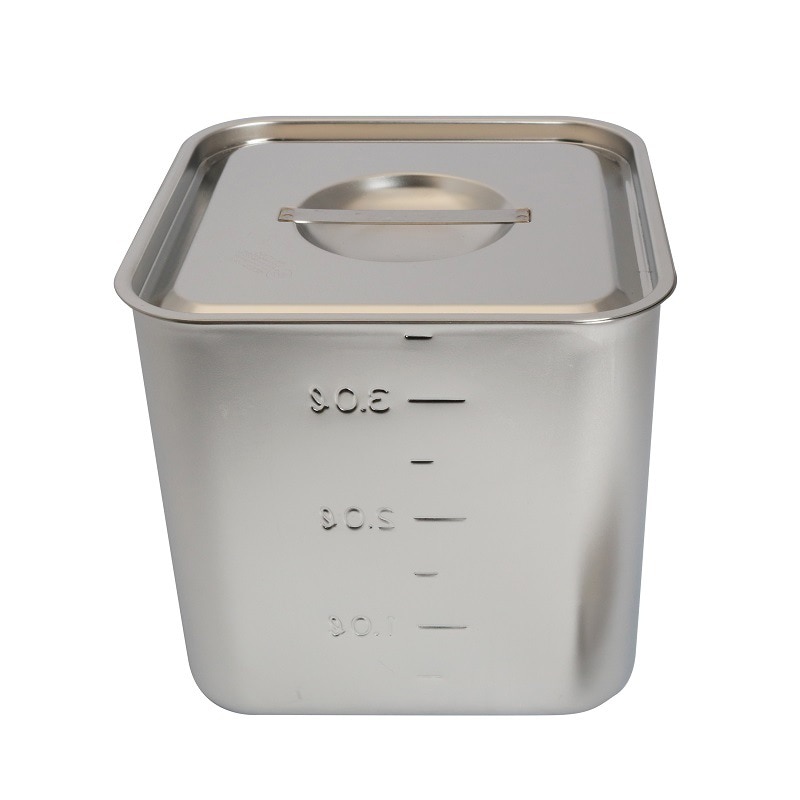 スギコ産業 18-8 目盛付深型角キッチンポット フタ付 手無 15.5cm SA0871-SH-4215D-テナシ 1個（ご注文単位1個）【直送品】