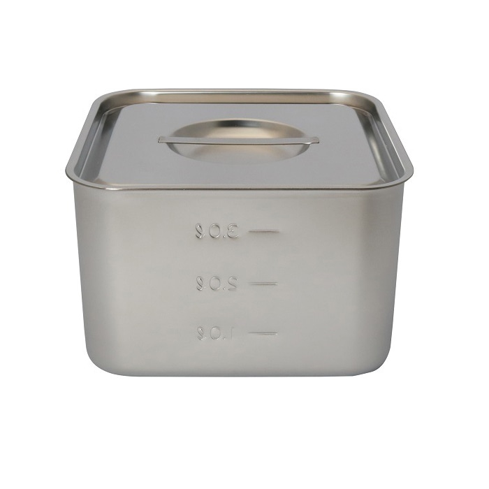 スギコ産業 18-8 目盛付浅型角キッチンポット フタ付 手無 18cm SA0886-SH-4218 1個（ご注文単位1個）【直送品】