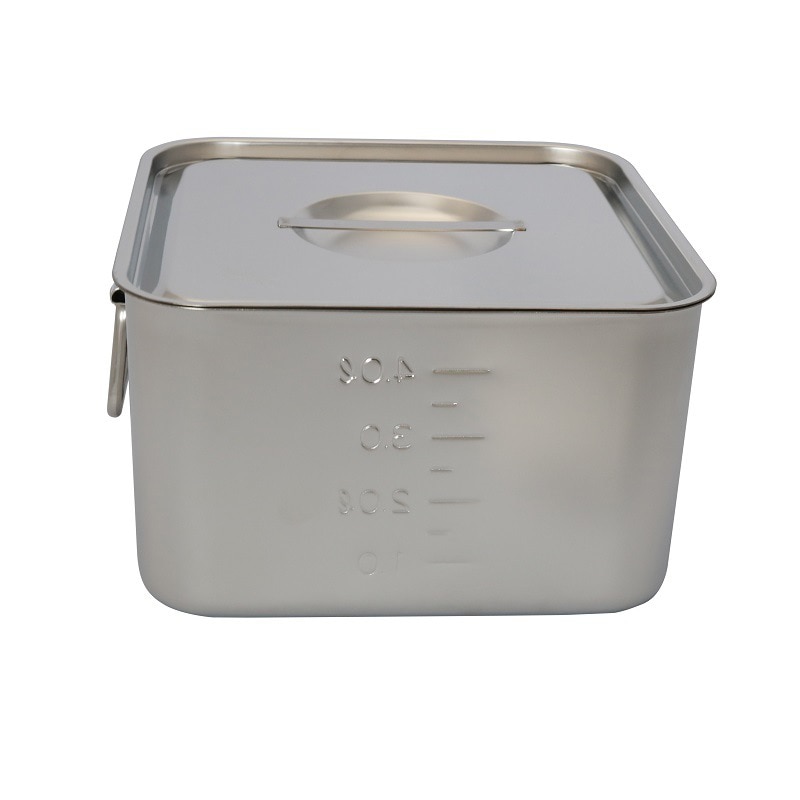 スギコ産業 18-8 目盛付浅型角キッチンポット フタ付 手付 20cm SA0887-SH-4220-テツキ 1個（ご注文単位1個）【直送品】