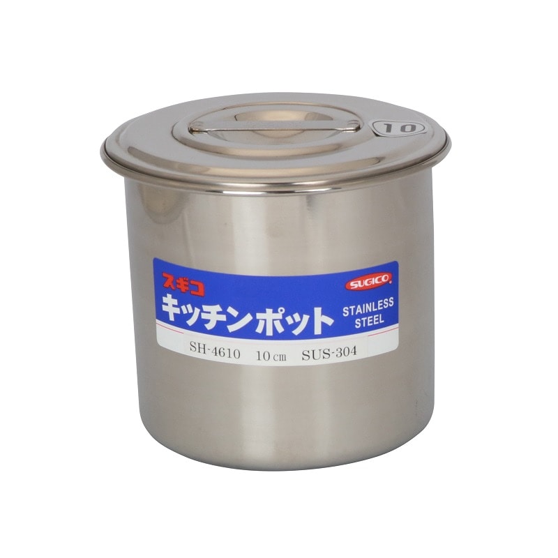 スギコ産業 18-8 目盛付深型キッチンポット フタ付 手無 10cm SA0665-SH-4610 1個（ご注文単位1個）【直送品】