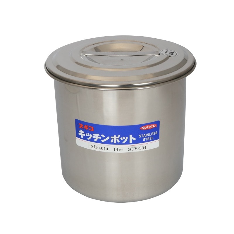 スギコ産業 18-8 目盛付深型キッチンポット フタ付 手無 14cm SA0667-SH-4614 1個（ご注文単位1個）【直送品】