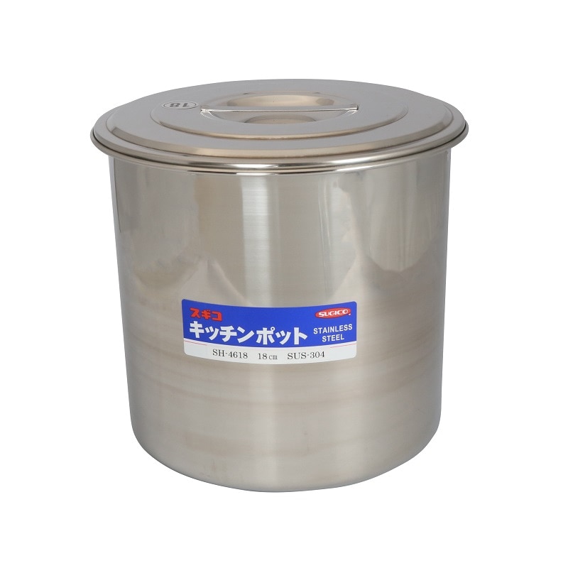 スギコ産業 18-8 目盛付深型キッチンポット フタ付 手無 18cm SA0669-SH-4618 1個（ご注文単位1個）【直送品】