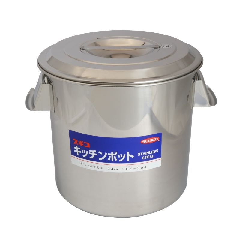 スギコ産業 18-8 目盛付深型キッチンポット フタ付 手付 24cm SA0672-SH-4624 1個（ご注文単位1個）【直送品】