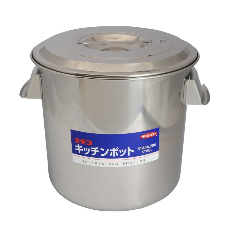 スギコ産業 18-8 目盛付深型キッチンポット フタ付 手付 26cm SA0673-SH-4626 1個（ご注文単位1個）【直送品】