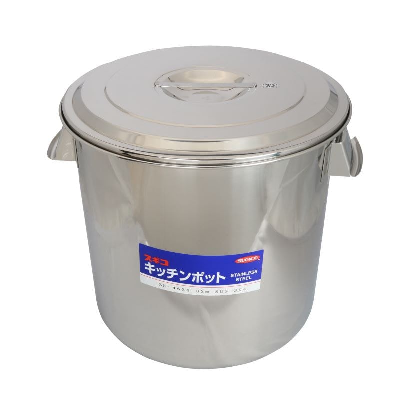 スギコ産業 18-8 目盛付深型キッチンポット フタ付 手付 33cm SA0676-SH-4633 1個（ご注文単位1個）【直送品】