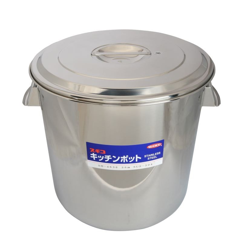 スギコ産業 18-8 目盛付深型キッチンポット フタ付 手付 36cm SA0677-SH-4636 1個（ご注文単位1個）【直送品】