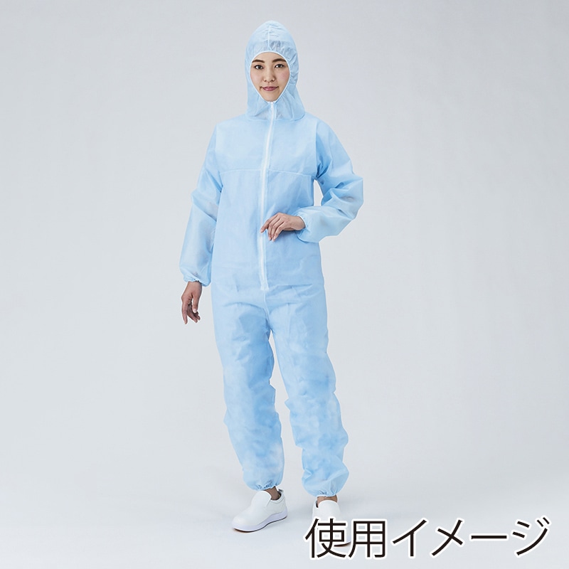 メディテックジャパン フード付　ジャンプスーツ M FJSB-M　ブルー 50枚/袋（ご注文単位1袋）【直送品】