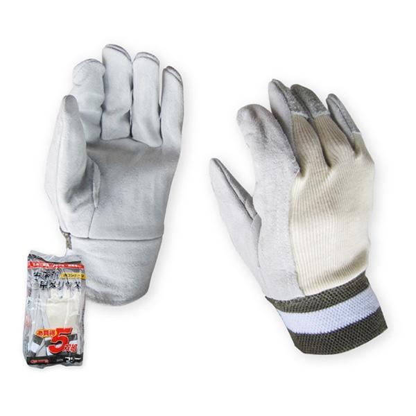 ジェイワークスプランニング 牛床革手袋 甲メリヤス フリー 5双組 JWG-032-5P 1袋（ご注文単位10袋）【直送品】