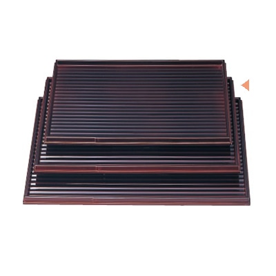 若泉漆器 長角盆　溜　カンナ目　尺2寸  B-6-31 1個（ご注文単位1個）【直送品】