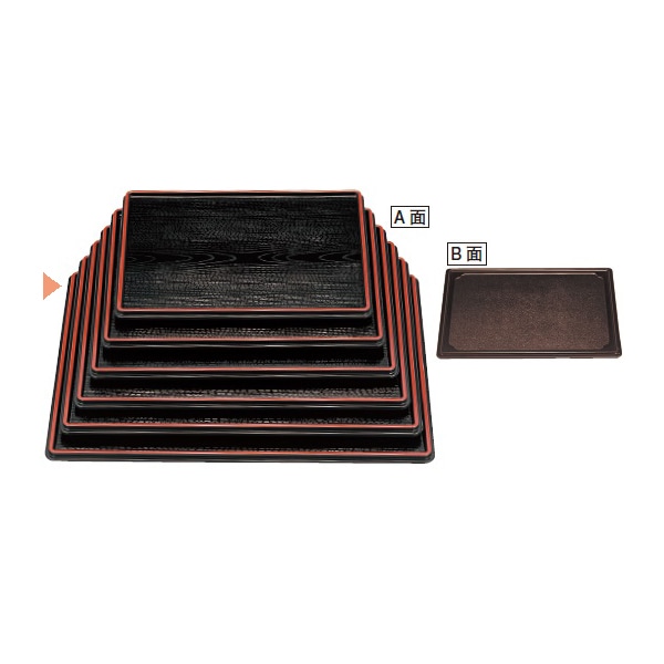 若泉漆器 万葉木目両面盆尺6寸　黒木目天朱／マルーン布目 ノンスリップ加工 B-6-74 1個（ご注文単位1個）【直送品】