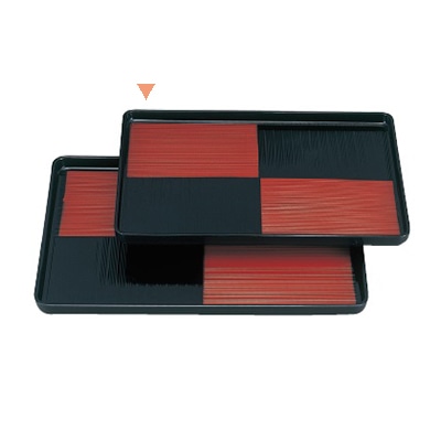 若泉漆器 長手市松盆　黒／朱　尺2寸 ノンスリップ加工 B-6-90 1個（ご注文単位1個）【直送品】