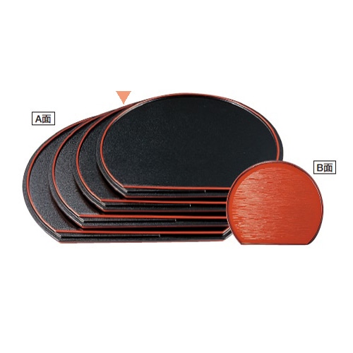 若泉漆器 半月小町会席盆尺3寸　黒石目天朱／朱焼杉天黒 ノンスリップ加工 B-7-75 1個（ご注文単位1個）【直送品】