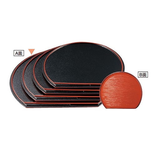 若泉漆器 半月小町会席盆尺5寸　黒石目天朱／朱焼杉天黒 ノンスリップ加工 B-7-77 1個（ご注文単位1個）【直送品】