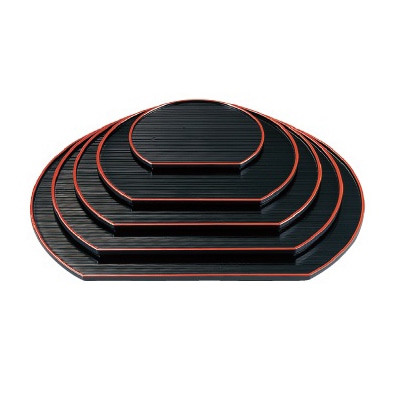 若泉漆器 乱引半月盆　黒天朱　尺2寸  B-8-16 1個（ご注文単位1個）【直送品】