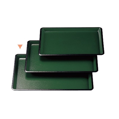 若泉漆器 耐熱つば付長手盆尺2寸　グリーン石目渕黒 ノンスリップ加工 B-10-49 1個（ご注文単位1個）【直送品】