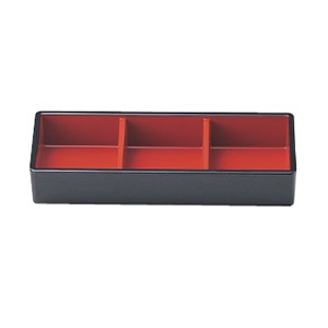 若泉漆器 新三点珍味入れ 黒内朱 小 固定仕切 M-6-59 1個(ご注文単位1個)【直送品】